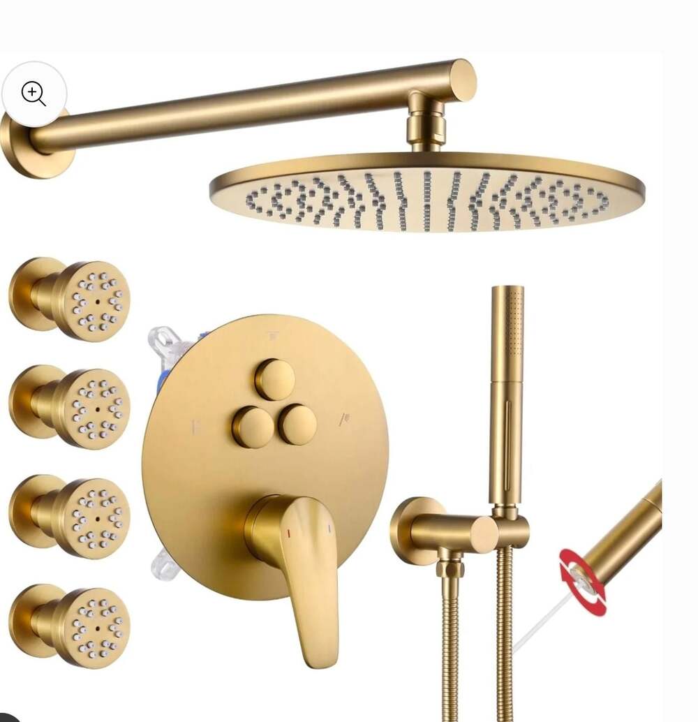 VANFOXLE Shower Faucet Brushed Gold Shower System,Push Button Diverter Shower